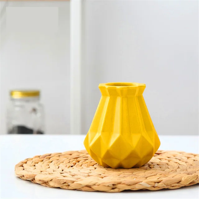 Mini Yellow Европейский стиль, матовая Алмазная фарфоровая ваза, современная мода, керамическая ваза для цветов, для кабинета, прихожей, дома, свадебного украшения - Цвет: Mini Yellow
