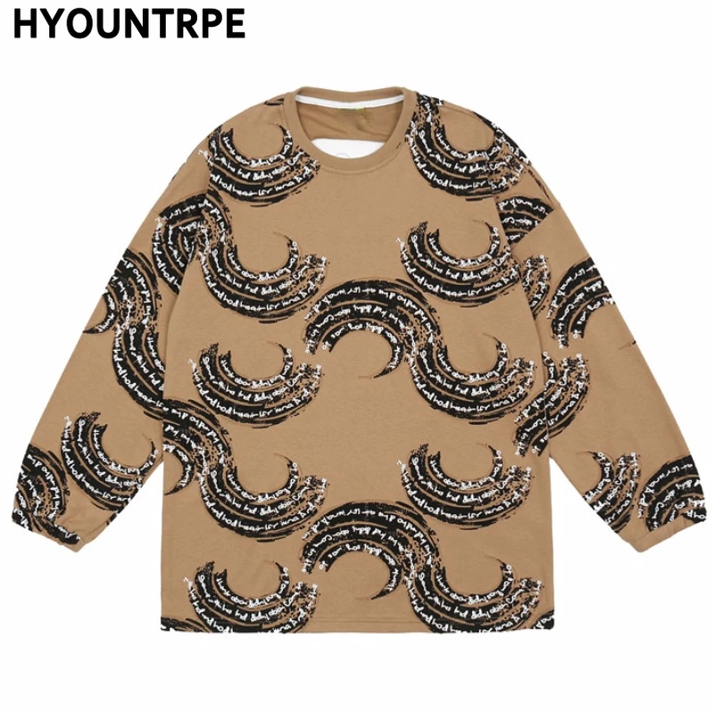 

Hip Hop Tshirt Mens Casual Harajuku Pattern Print Long Sleeve T-Shirt Streetwear Couple Unisex Cotton Loose Tops Tees Tshirts