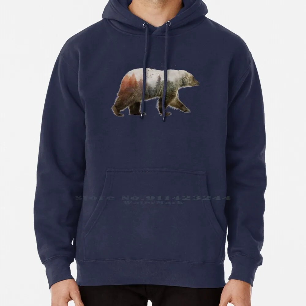 

Bear Hoodie Sweater 6xl Cotton Forest Surreal Mountain Woods Animal Duble Nature Landscape Exposure Abstract Tree Pine Wildlife