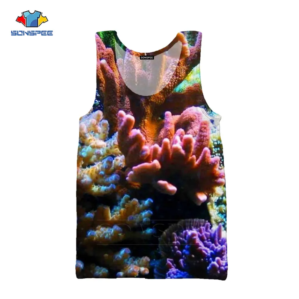

SONSPEE 3D Printing Coral Animal Vest Top Summer Popular Casual Harajuku Unique Color Underwater World Romantic Cute Vest Top