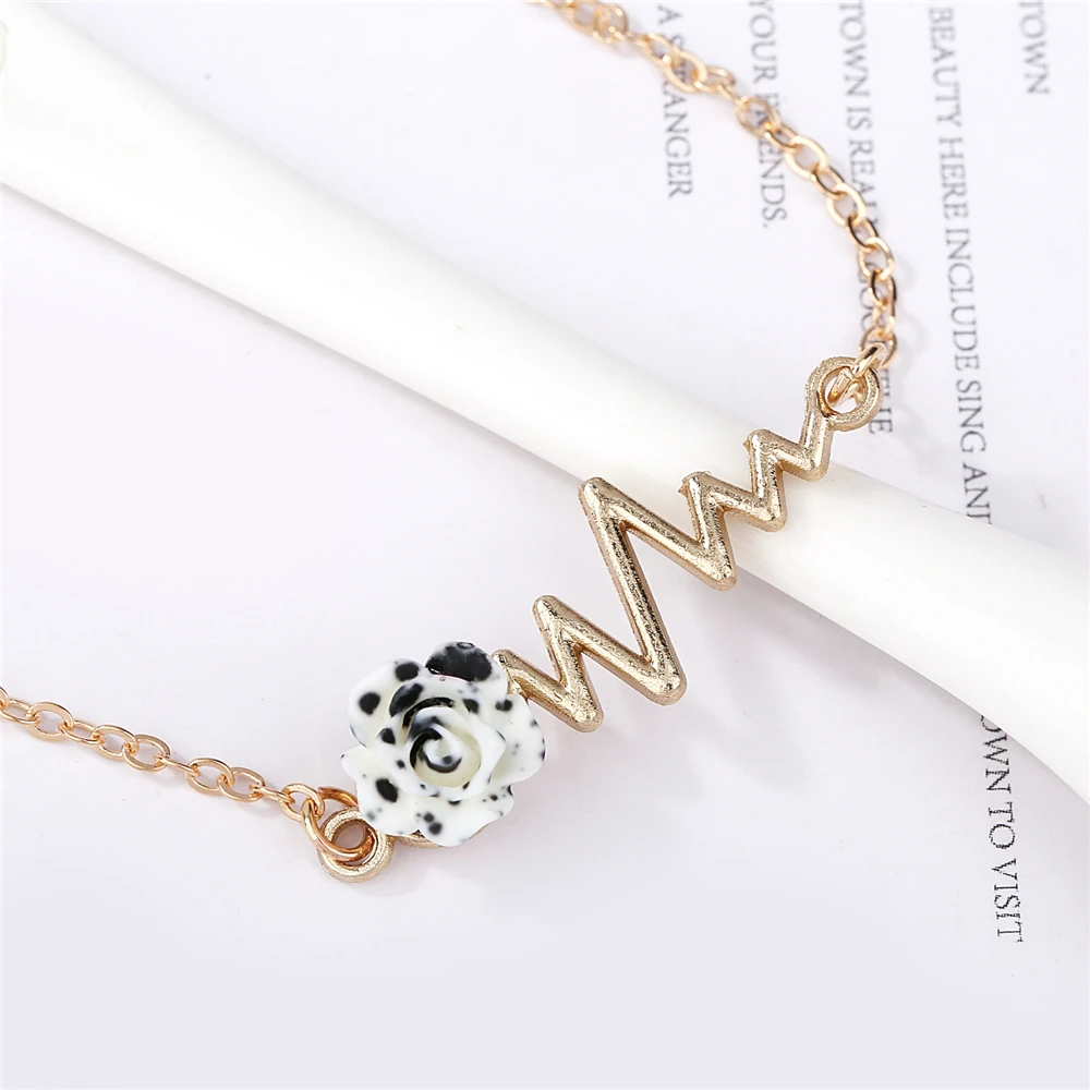 

Fashion Creative Retro Heartbeat of Roses Wavy Ecg Girl Women Necklace for Women Jewelry Birthday Gift Part Accessories