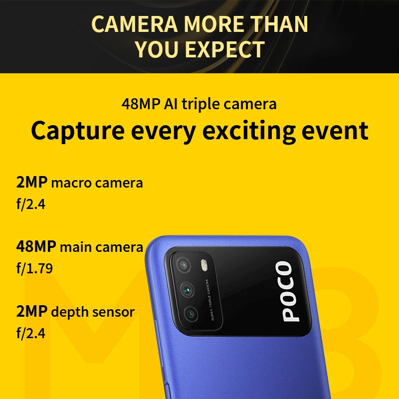 POCO M3 глобальная версия 4 Гб + 128 Смартфон Xiaomi Snapdragon 662 Восьмиядерный 6 53 &quotFHD дисплей