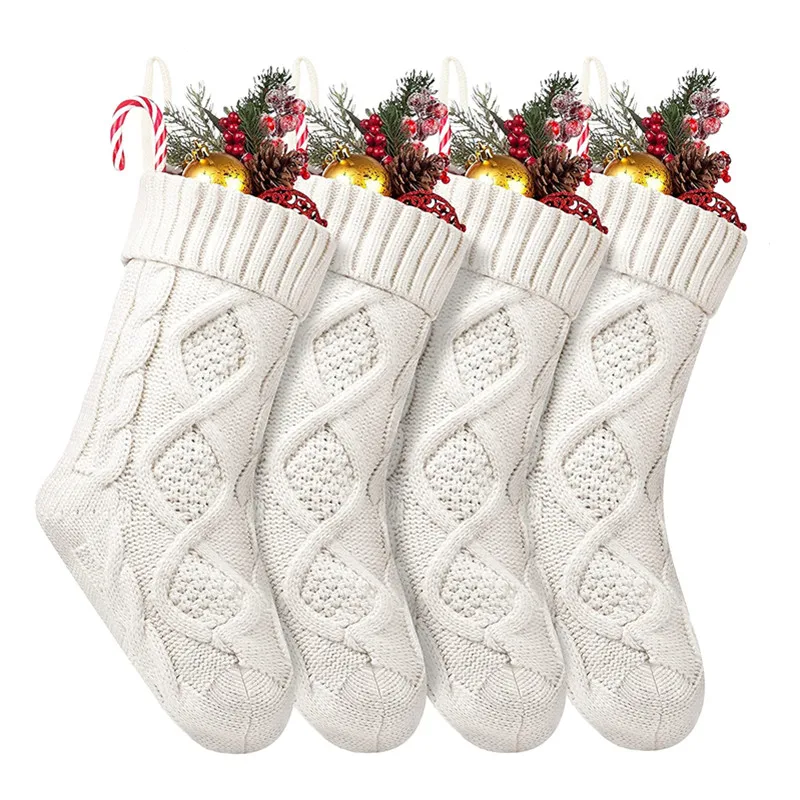 

4 Pcs Set Christmas Stockings Knit Cord Christmas Party Gift and Decoration Christmas Party Decoration Home Wall Decorations
