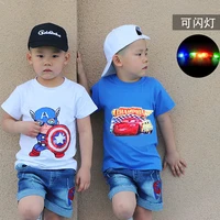 boys disney t shirt cotton 2021 luminous childrens wear 3 8 years old childrens lightning mike quinn and captain america