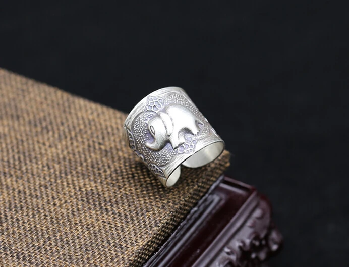 Direct sales S925 sterling silver fashion hand carved elephant series old opening Tibetan Silver Ring men and women accessories | Украшения