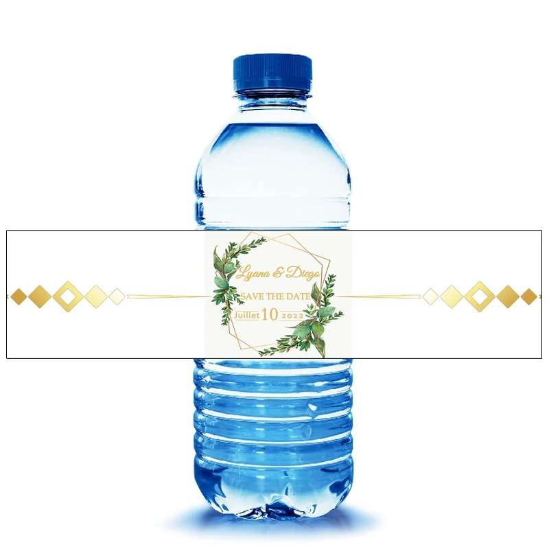 

20pieces Water Bottle Labels, FREE Customization, Ivy and Sage with Gold Geometric Shapes, Save the Date,