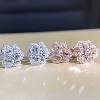 luxury sweet hollow flower floral female stud earrings full micro paved rhinestone crystal zircon for women party jewelry