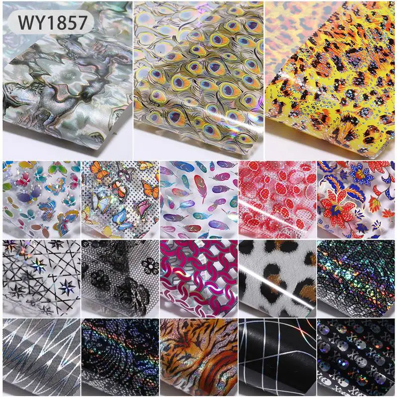 WY1857 Nail Foils 12/18 шт. набор 4*20 см голографический лак для ногтей Фольга переводная наклейка для смешанных цветов для дизайна ногтей наклейки украшения из страз обертывания Фольга s - Цвет: WY1857 Nail Foils