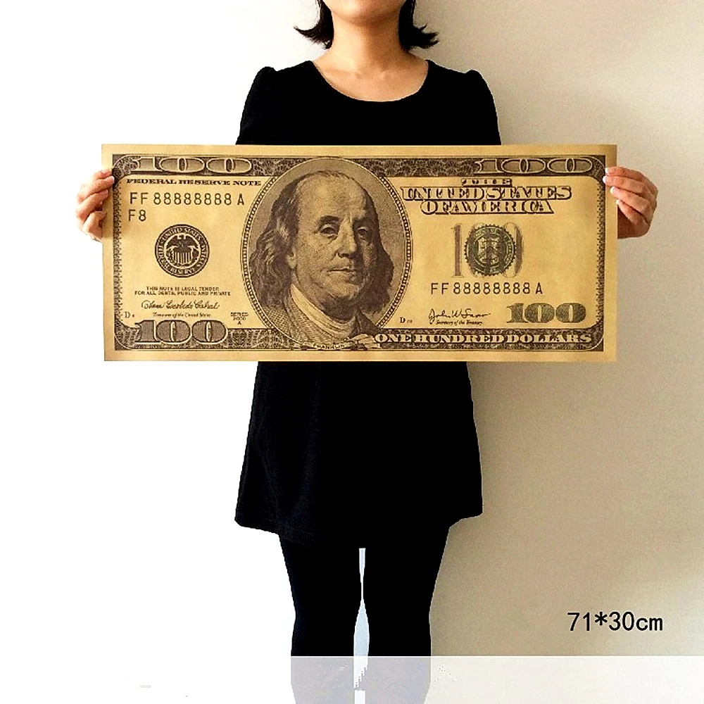 100 Dollars Posters HD Vintage Kraft Paper Printed Wall Art Pictures High Quality Hanging Painting Stickers Home Decoration | Дом и сад