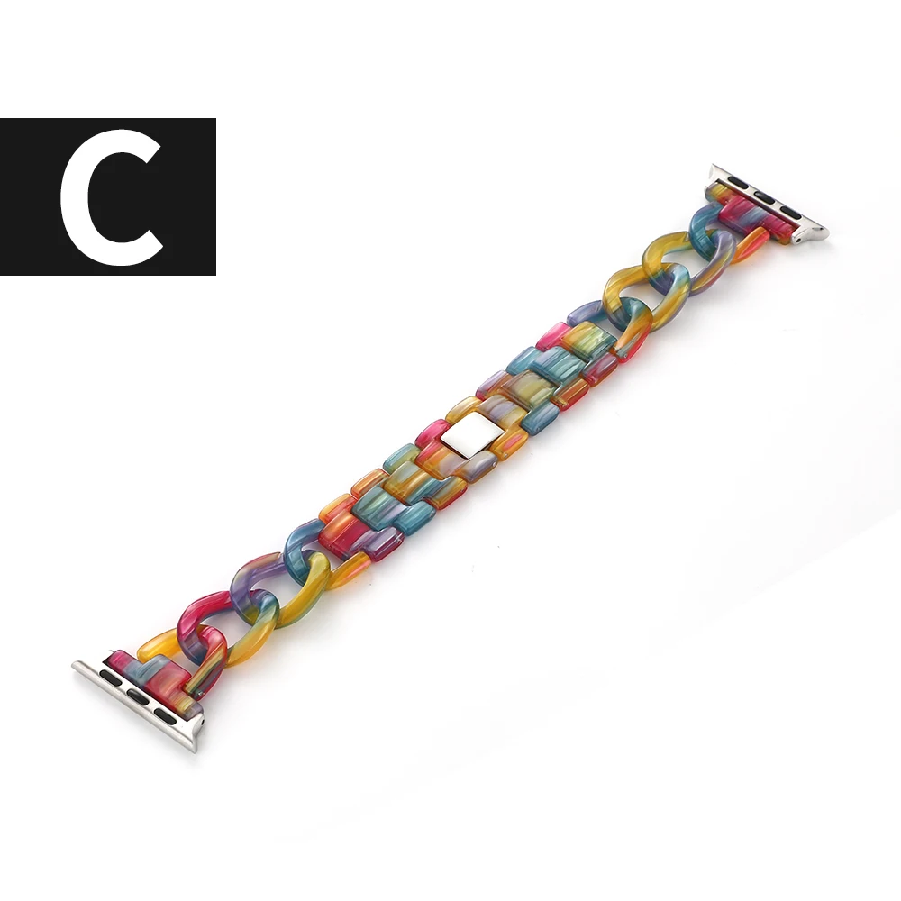 

Multiple Colour Resin Cowboy Chain Bracelet for Apple Watch Band Series 6 SE 5 4 3 Wrist Strap 40mm 44mm 42/38mm for iWatch Belt