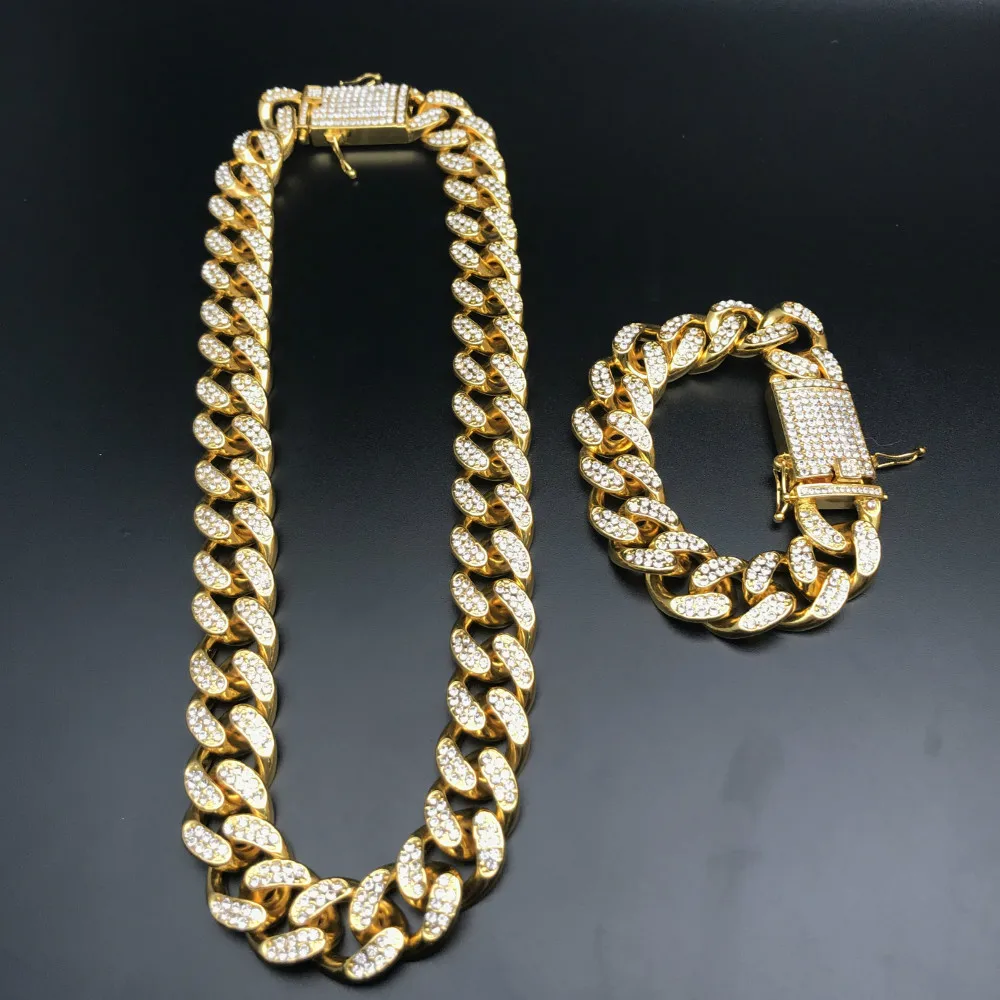

Luxury Men Watch Hip Hop Men Watch &Necklace & Pendant & Bracelet & Ring & Earrings Combo Set Ice Out Cuban Hip Hop For Men