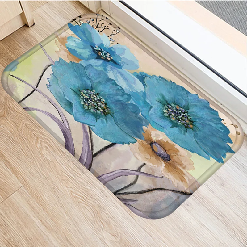 1 шт. Противоскользящий коврик с золотым и голубым цветочным узором дверные