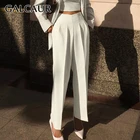 Брюки GALCAUR Женские однотонные плиссированные с завышенной талией, прямые повседневные брюки, модные Костюмные брюки, осень 2020