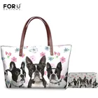 Креативная сумка на плечо FORUDESIGNS, повседневные сумки-тоуты с рисунком Бостон-терьера, сумки-мессенджеры с забавной собакой для женщин, модные сумки