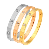 open cuff stainless steel cz bracelets for women crystal gold plating cuff wristband bangles trendy female girl jewelry