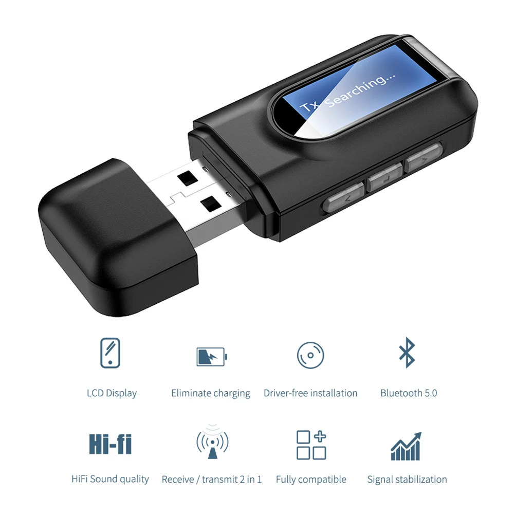 USB донгл адаптер Беспроводной Bluetooth v5.0 аудио приемник передатчик с ЖК-дисплей