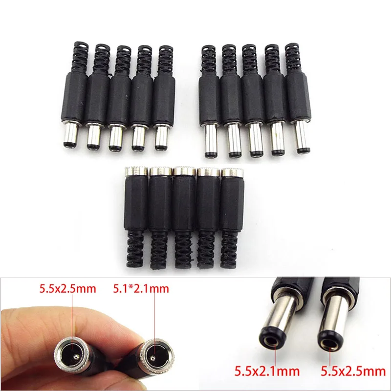 

10pcs DC Female Power supply Plug Connectors 5.5mm x 2.1mm 5.5x2.5mm Male Jack Socket Repairs Adapter DIY projects Wire
