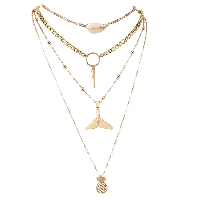 Женское Ожерелье 4 шт./компл. Модная Золотая подвеска в виде рыбьего хвоста с