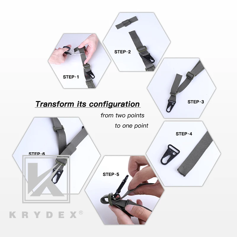 Тактический строп для винтовки KRYDEX съемный 2 точки/1 точка 25 дюйма мягкий боевой