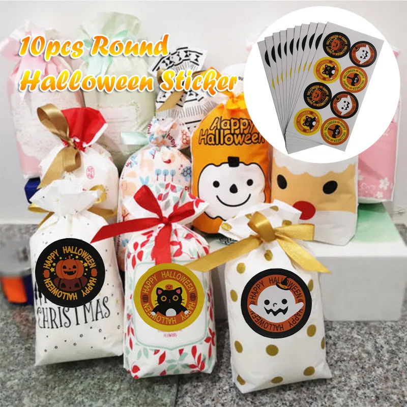 10 шт. круглый Хэллоуин наклейка с тыквой Праздничное оформление сумка для конфет