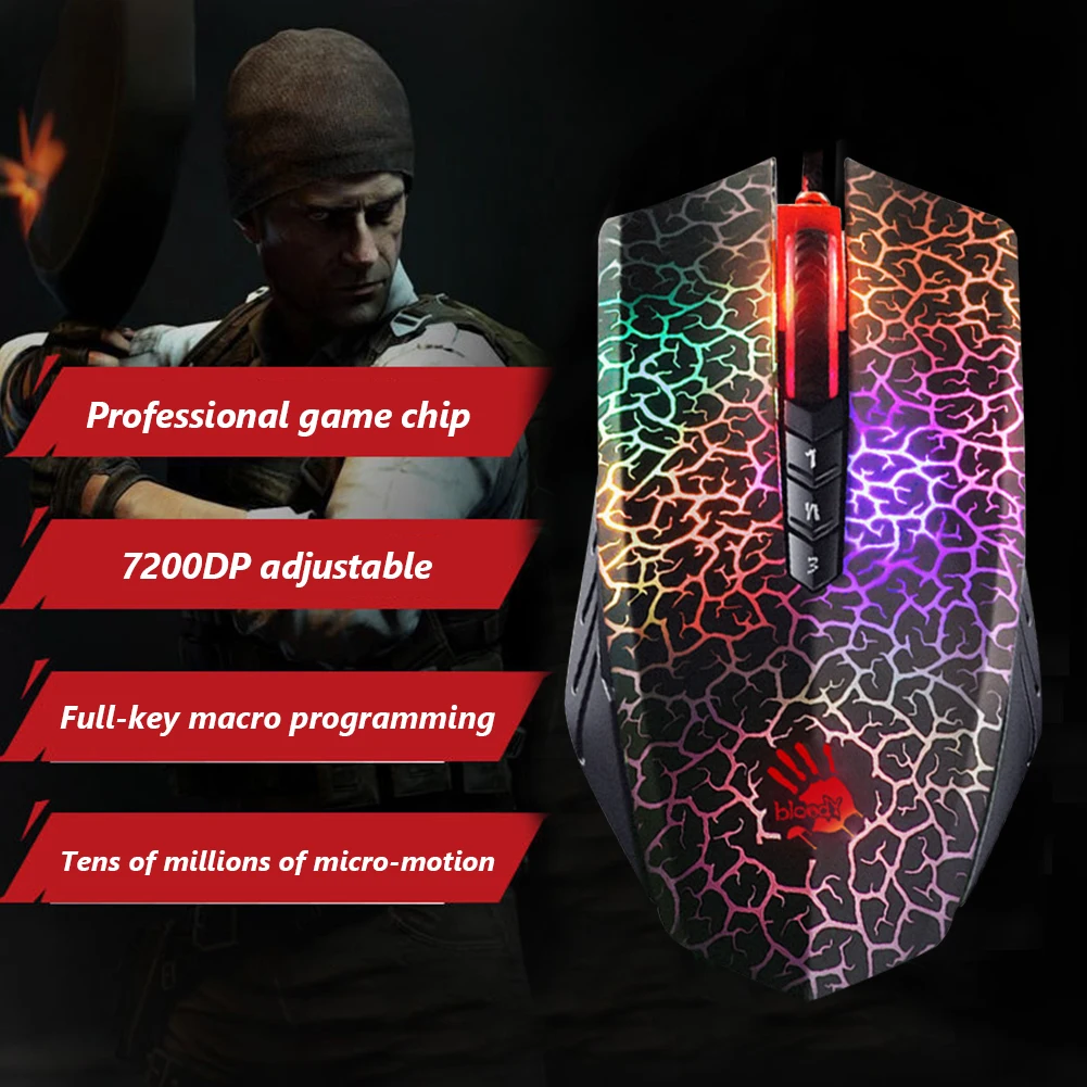 Оптическая игровая мышь Bloody A70 A90 4000DPI цветная блестящая проводная для ПК ноутбука