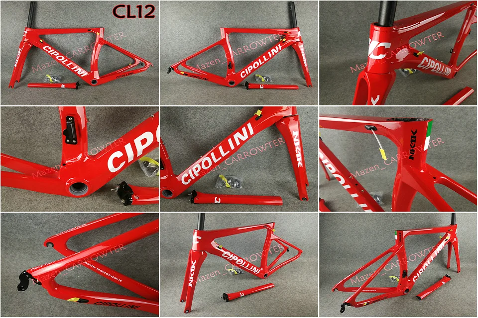 Красный с белым логотипом T1000 3K Cipollini NK1K карбоновые рамы для дорожного велосипеда, руль, седло для бутылки, клетки 50 мм, карбоновые колеса A271, ступицы