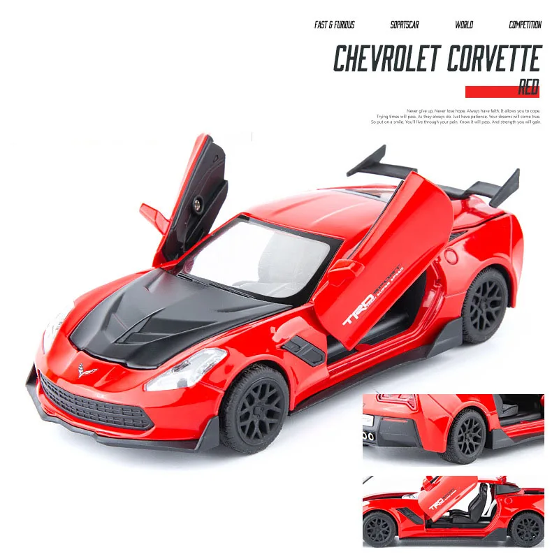 Красный Литая 1:32 Corvette Supercar модель автомобиля из металлического сплава для моделирования автомобилей, игрушки для детей, подарки для детей - Цвет: Красный