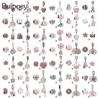 buipoey 2pcslot pink stars heart beads flower charm fit diy bead bracelets bangle flower pendant jewelry making accessory