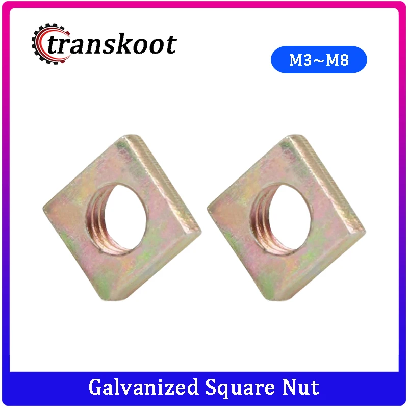 

20 шт. 50 шт. DIN562 M3 M4 M5 M6 M8 цветные квадратные гайки с Цинковой Пластиной квадратные оцинкованные квадратные гайки