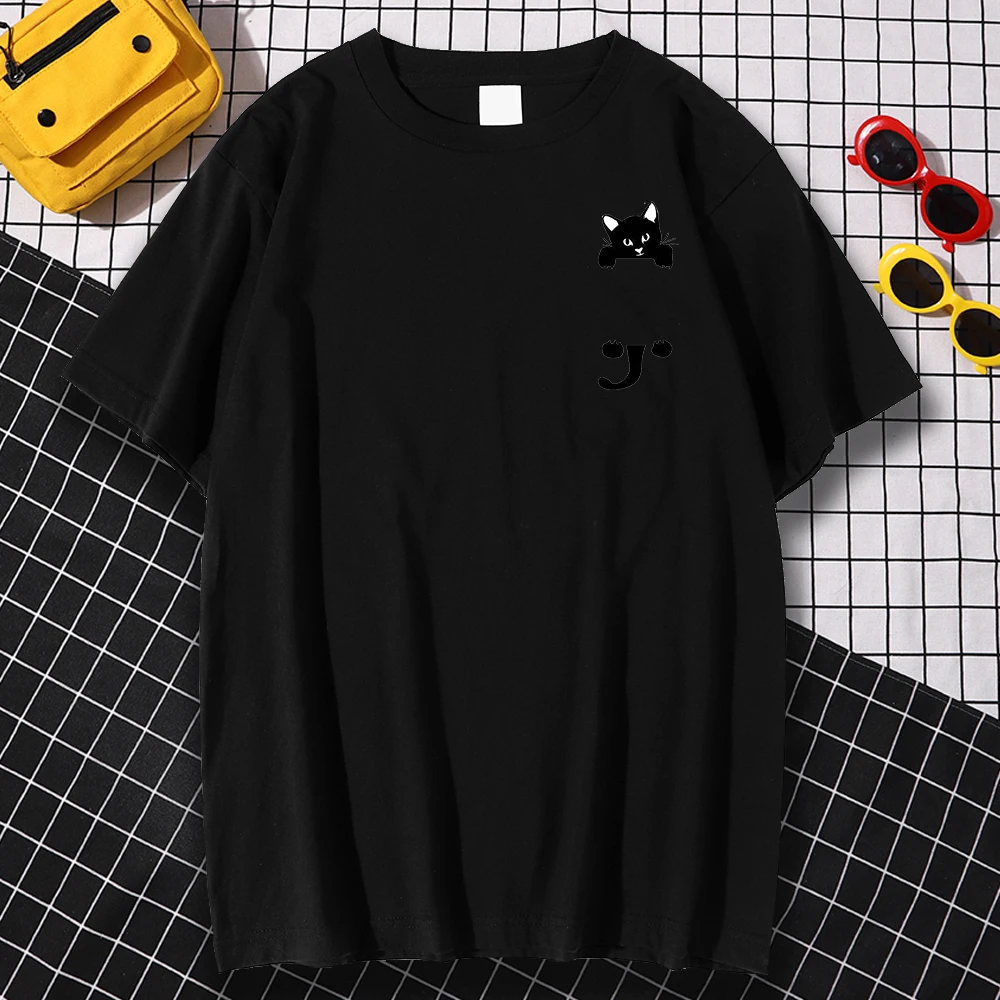 

2021 Cute Black Cat Cartoon Print Clothing Breathable Comfortable Men's Tshirts Spring Summer T-Shirts Oversized Tees Shirt Man