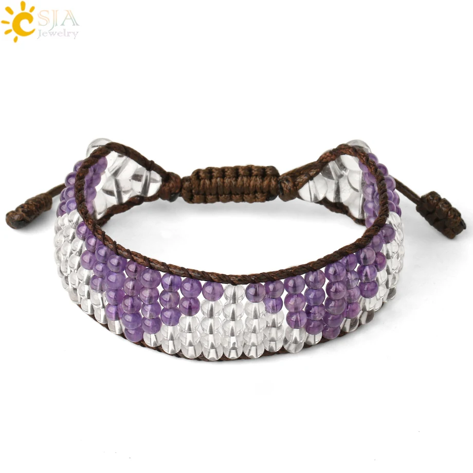 CSJA браслеты с натуральным камнем разноцветные Плетеные коричневые 4 мм