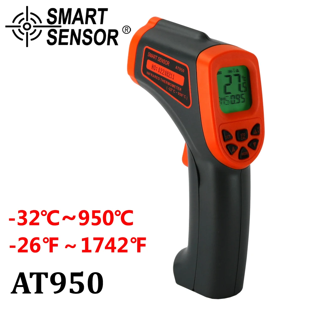 Digital Infrared Thermometer 950C 800C 700C Non-Contact laser IR Temperature Gun Pyrometer test Aquarium Emissivity Adjustable |