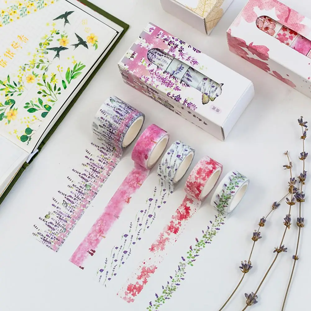 5 рулонов Сакура персик Лаванда клей васи ленты альбом для стикеров украшения