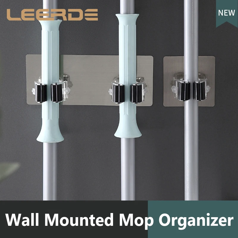 

Wall Mounted Mop Organizer Holder Adhesive Multi-Purpose Hooks Broom Hanger Hook Kitchen Bathroom Strong Hooks Household Tools