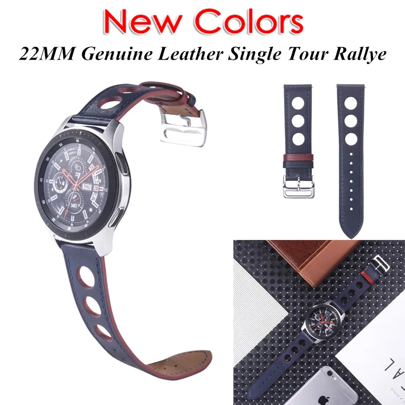 

22mm Quick Release Genuine Leather Single Tour Rallye Strap Watch Band for Samsung Galaxy Watch 46mm Gear S3 Classic/Frontier