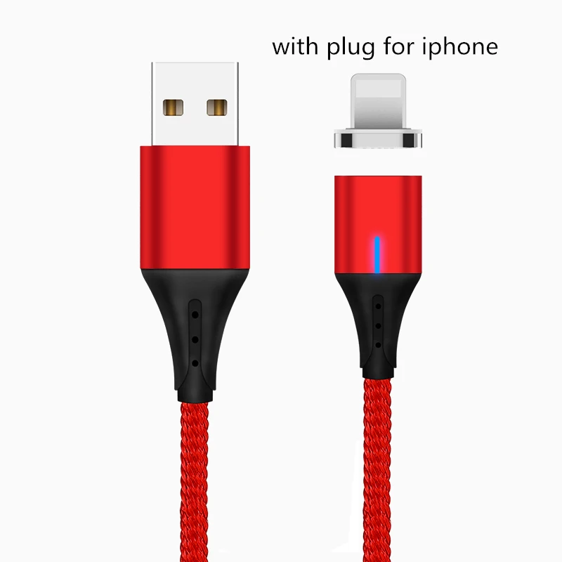 Red for Apple Plug Магнитный кабель 3A Micro usb type C кабель передачи данных для быстрой зарядки для iPhone XS MAX XR 8 7 Plus SAMSUNG S10+ S9 для XIAOMI Mi9 MIX3 2S - Цвет: Red for Apple Plug