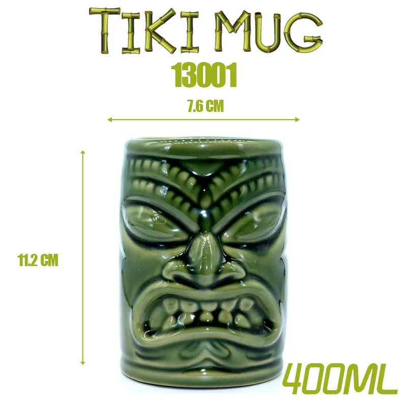 400ml green2 Горячая 50 мл мини Тики Бог изображение бокал для Вина Керамический гавайский коктейль Tiki Shot Bar чашка Питьевая утварь 400 мл с ручкой - Цвет: 400ml green2