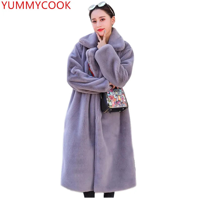 Зимняя высококачественная Женская свободная куртка с искусственным кроличьим