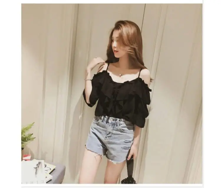 Elegant White Blouse Women Summer Thin Strap Vintage Ruffle Sexy Off shoulder Top Chiffon Blouses Shirt 2021 Korean Fashion plus size blouses