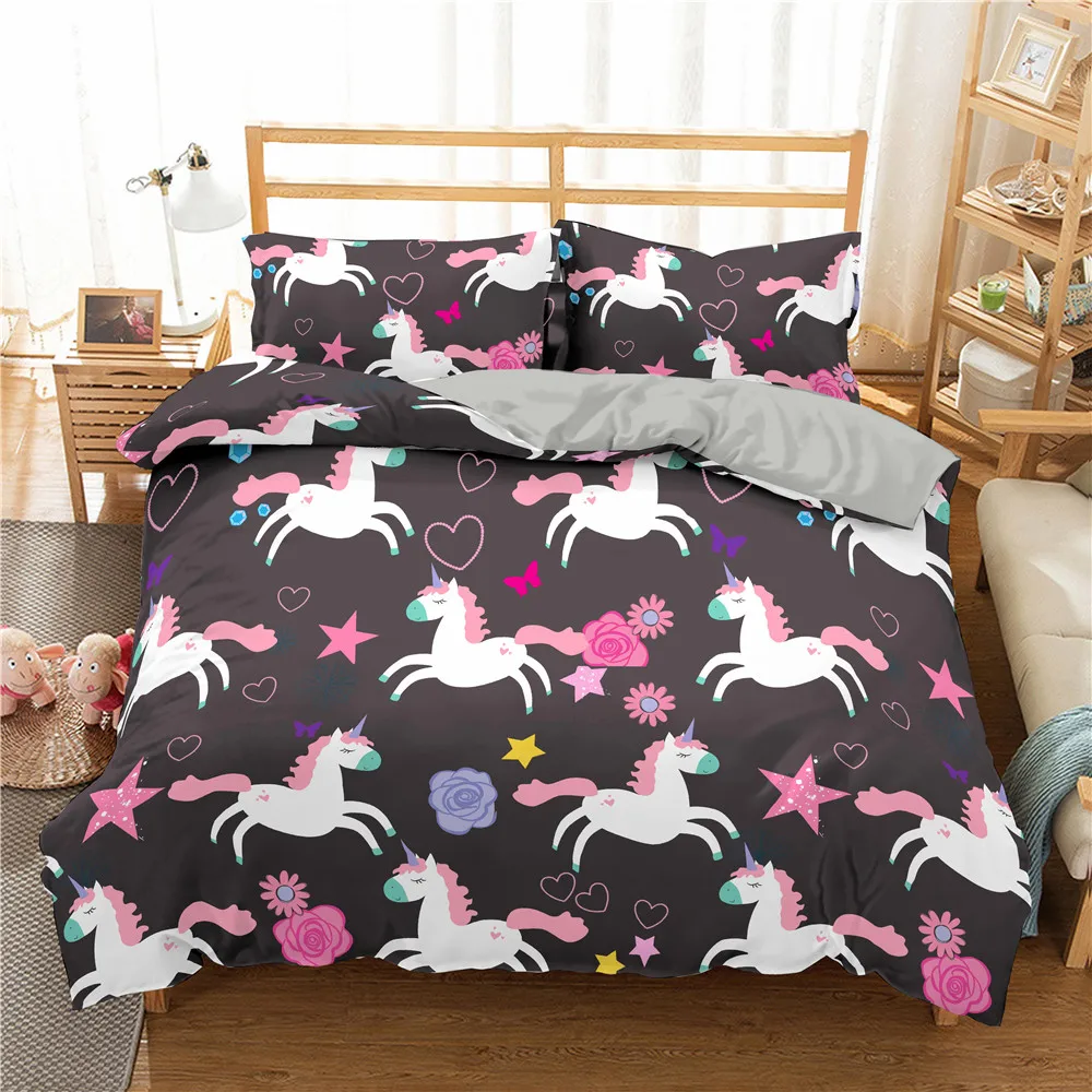 

Boniu Bedding Set Unicorn Duvet Cover Pillowcases Comforter Double Full Twin Single Size Luxury 3D Bedclothes