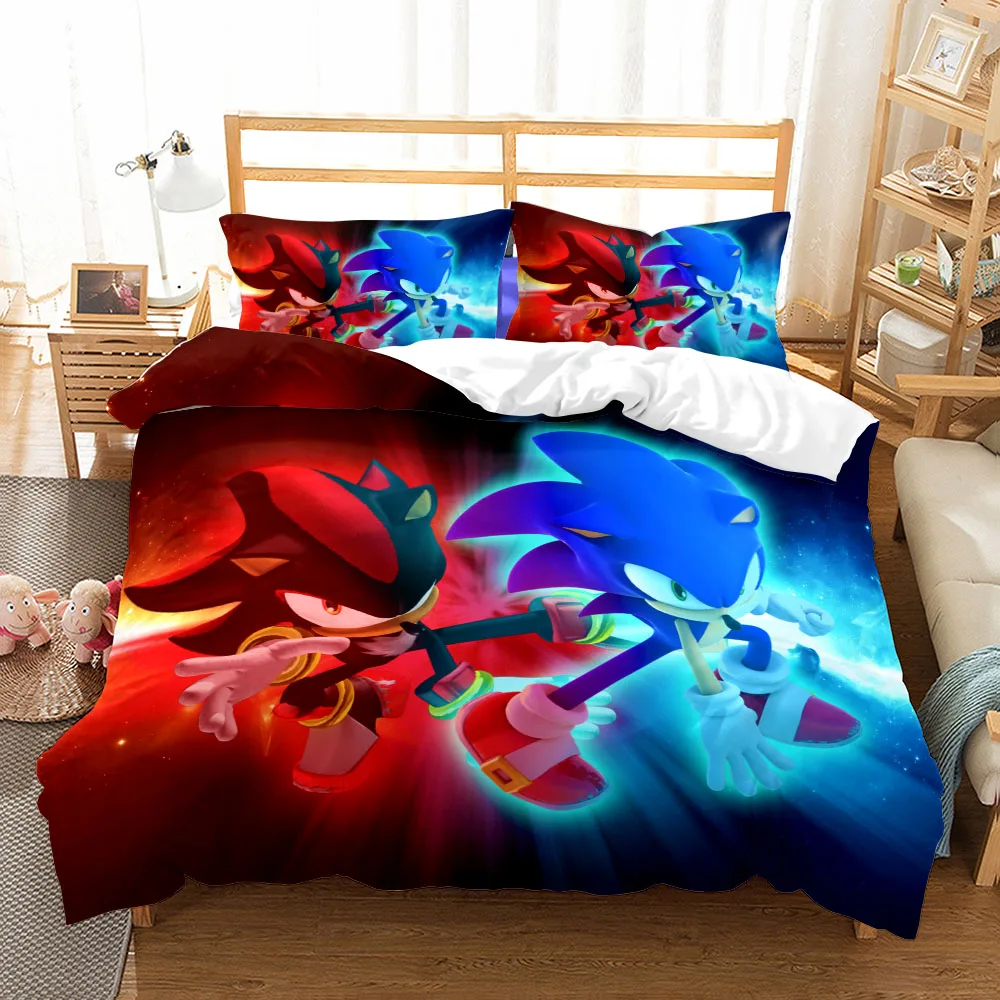 Juego de funda n&oacute;rdica para la cama, ropa de cama de sonic, Popular juego de Switch, EU, individual, King, US, Twin, tama&ntilde;o Queen completo-2
