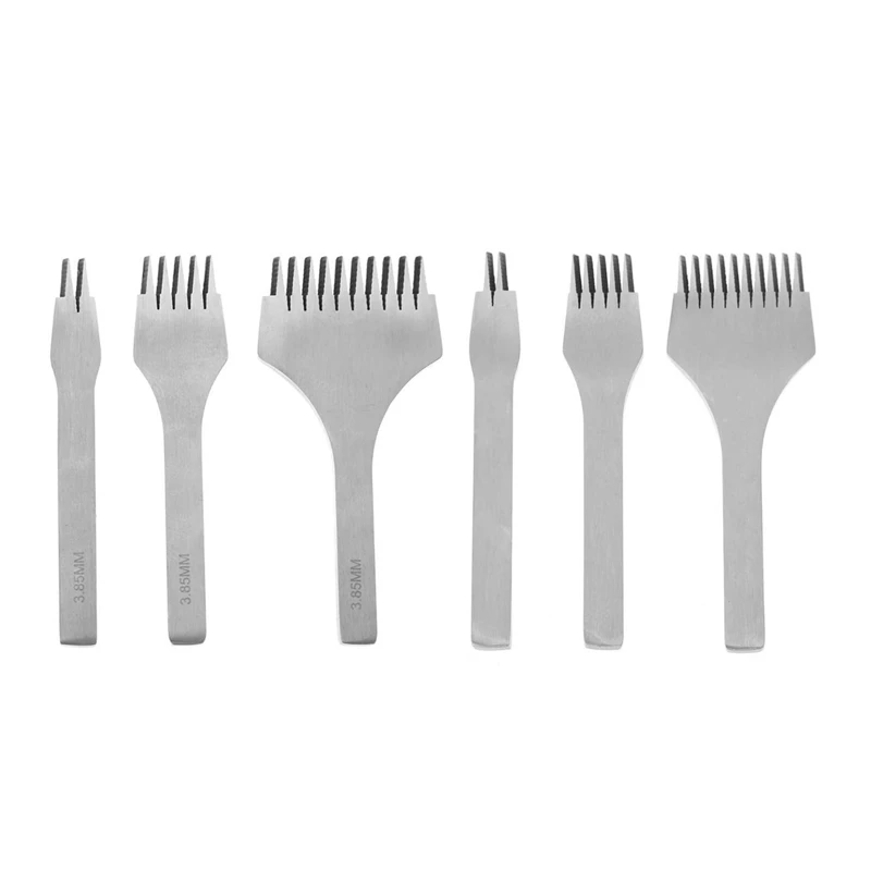 

6X 3.0Mm /3.85Mm White Steel Flat Chisel Leather Craft Tools Hole Punch Kit Diy Tool 2 Prong/5 Prong/10 Prong
