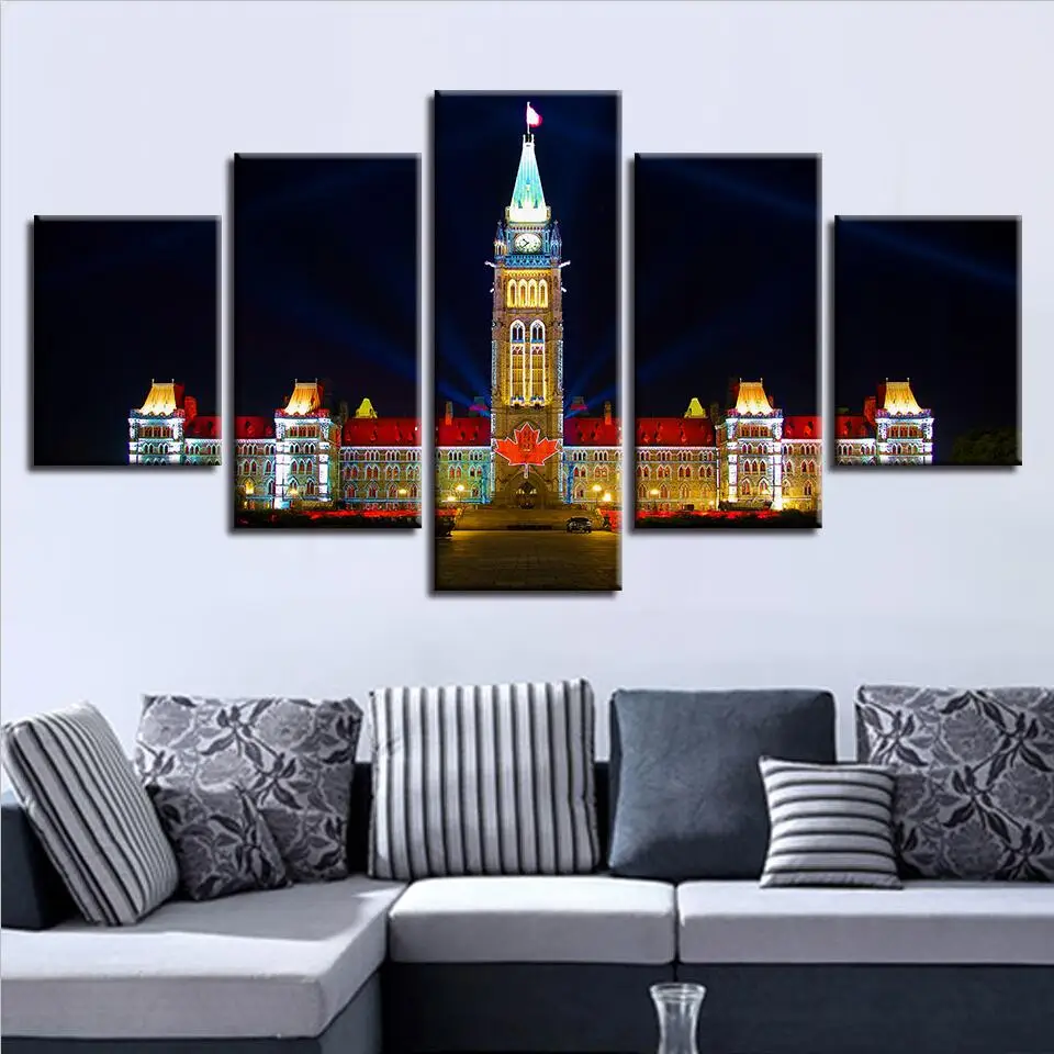 

HD Printed Modern Canvas Home Decor Living Room Frame 5 Piece City Building Scenery Picture Calligraphy Painting Wall Art Poster