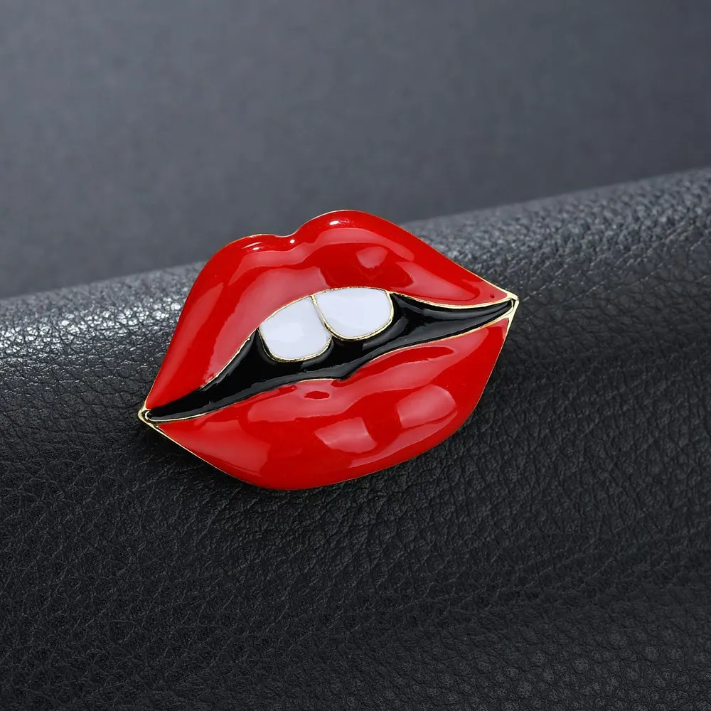 Пламенные губы брошь модный стиль капля масло сверкающие красные большие