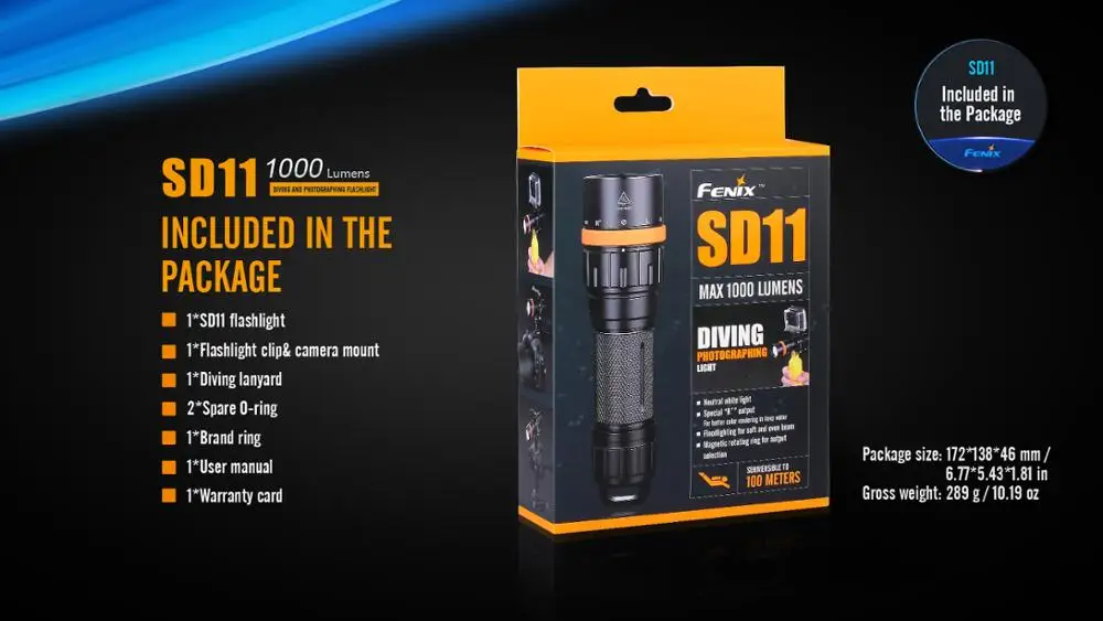 Новый фонарик для дайвинга Fenix SD11 Cree XM-L2 U2 XQE красный светодиод 1000 люмен 100 м |