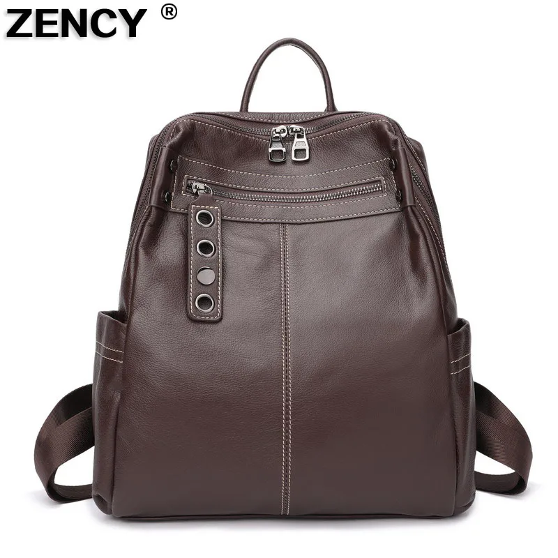 Рюкзак ZENCY женский из 100% натуральной кожи ранец телячьей кофейного цвета|Женские