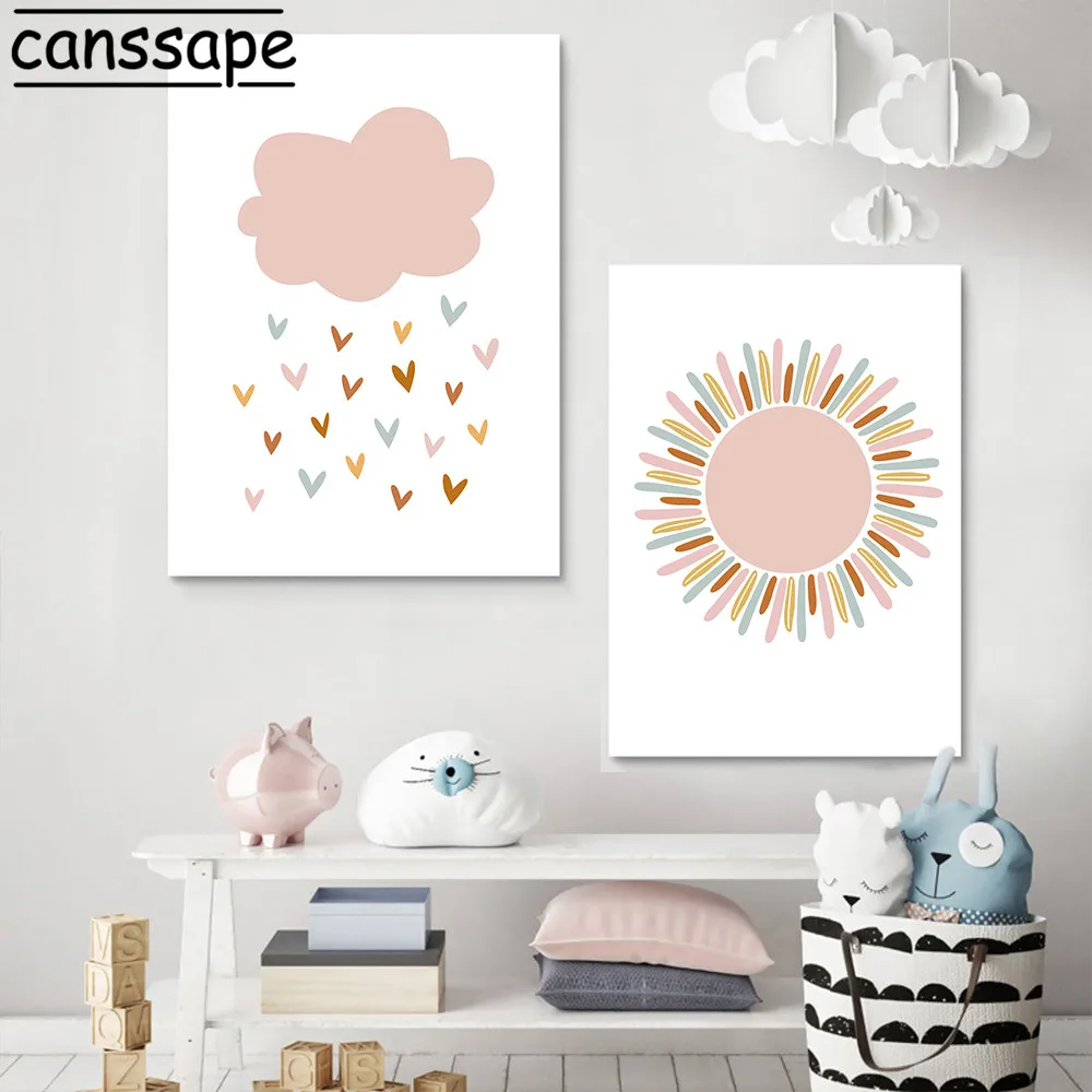 Детская Wall Art из плотной ткани с узором в виде радуги картина солнцем облаков и