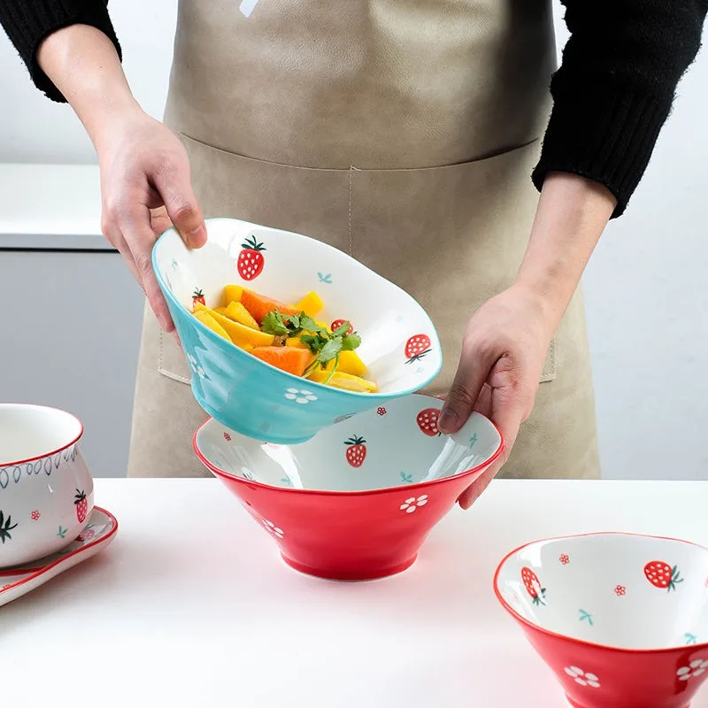 Cute Strawberry Bowl Single Hat Japanese Ramen Large Soup Home Net Red Salad Dessert Trumpet | Дом и сад