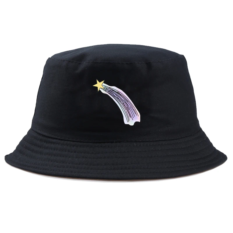 

Women and men Bucket Hats Japan and Korea Street Style Harajuku starry rainbow Print Streamers Cap Lady Summer star Sun Hat