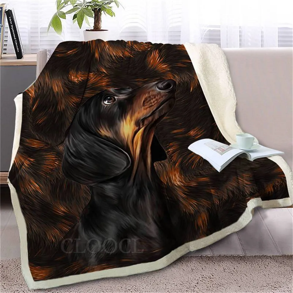

CLOOCL Animals Blankets 3D Graphic Animal Dogs Dachshund Double Layer Blanket Pets Printed Plush Quilt Office Nap Car Blanket